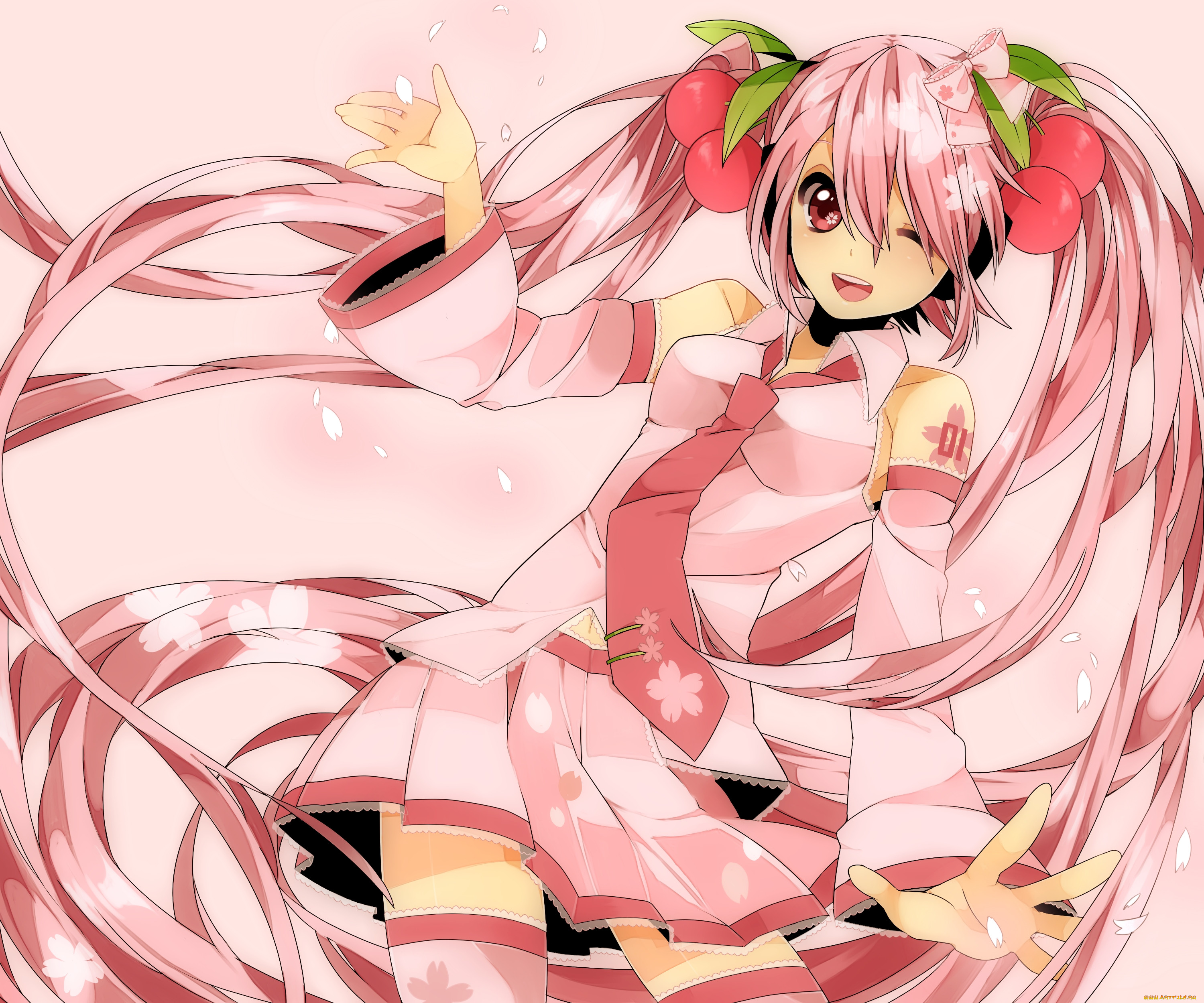 Обои sakura miku Аниме Vocaloid, обои для рабочего стола, фотографии sakura,  miku, аниме, vocaloid, девушка Обои для рабочего стола, скачать обои  картинки заставки на рабочий стол.